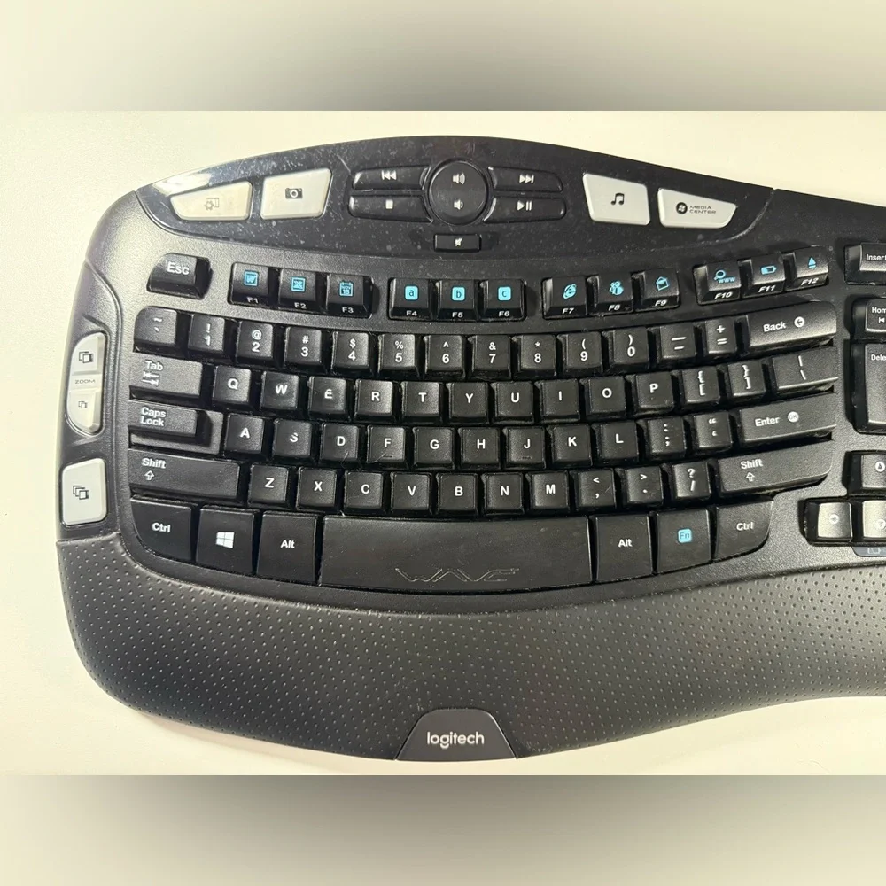 Logitech K350 Black Wave Wireless Keyboard Ergonomic.No Dongle. Tested Working.